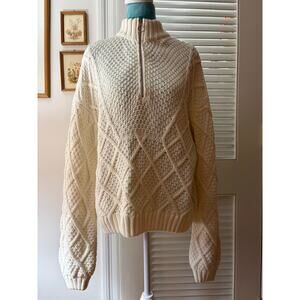 SABO Quarter Zip Cable Knit Diamond Pattern Cotton Blend Cream Sweater XS